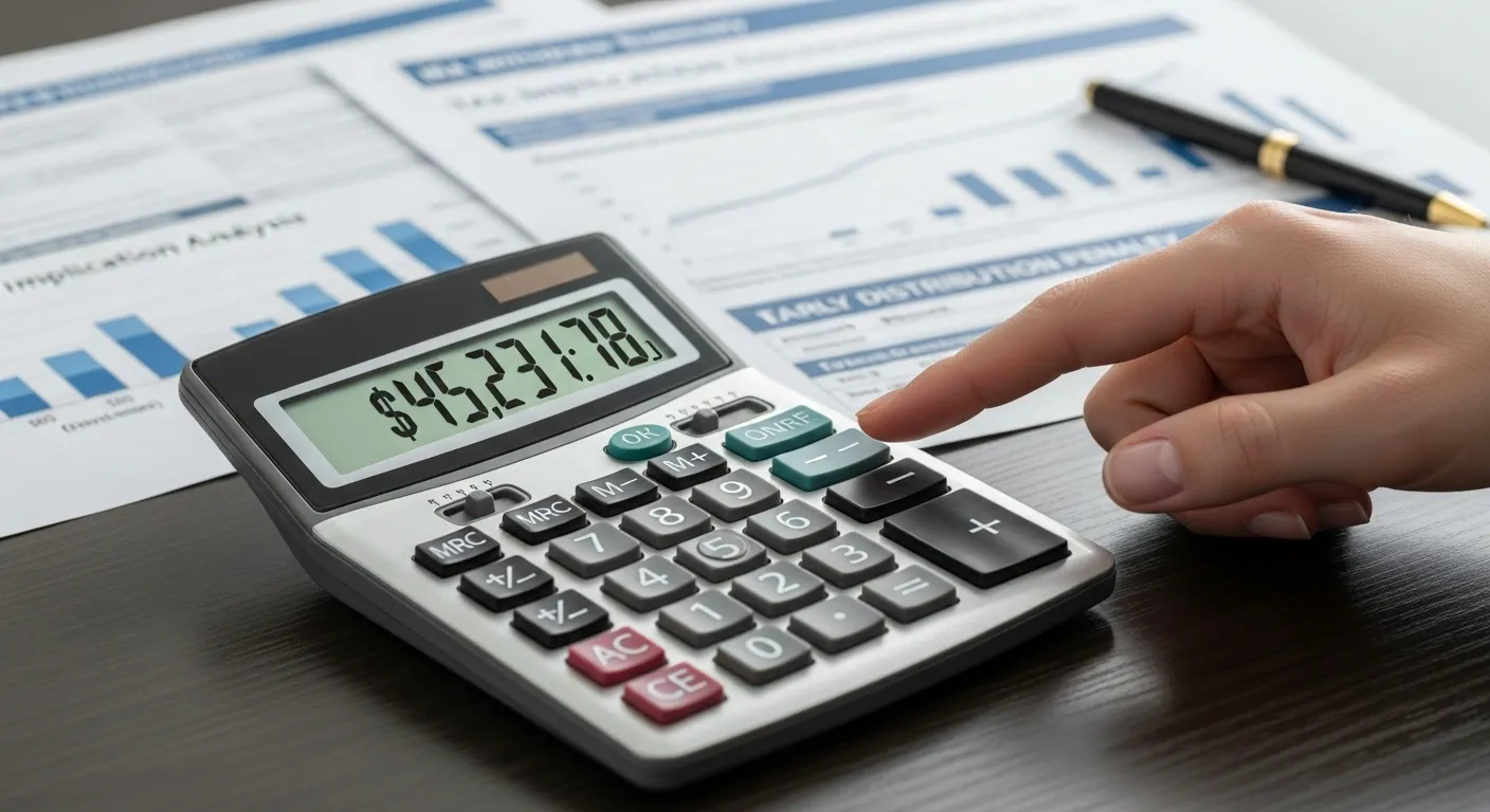 2025 IRP 계좌 해지, 몰랐던 세금 혜택/그리고 주의할 점 높은 세금이 표시된 계산기를 보며 고민하는 모습