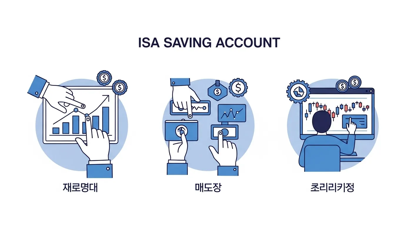 ISA 종류별 특징부터 수익률 극대화 전략까지 ISA 계좌의 세 가지 유형(일임형, 신탁형, 중개형)을 각 특징에 맞게 시각화한 인포그래픽, 투자 방식 선택의 중요성을 나타냄.